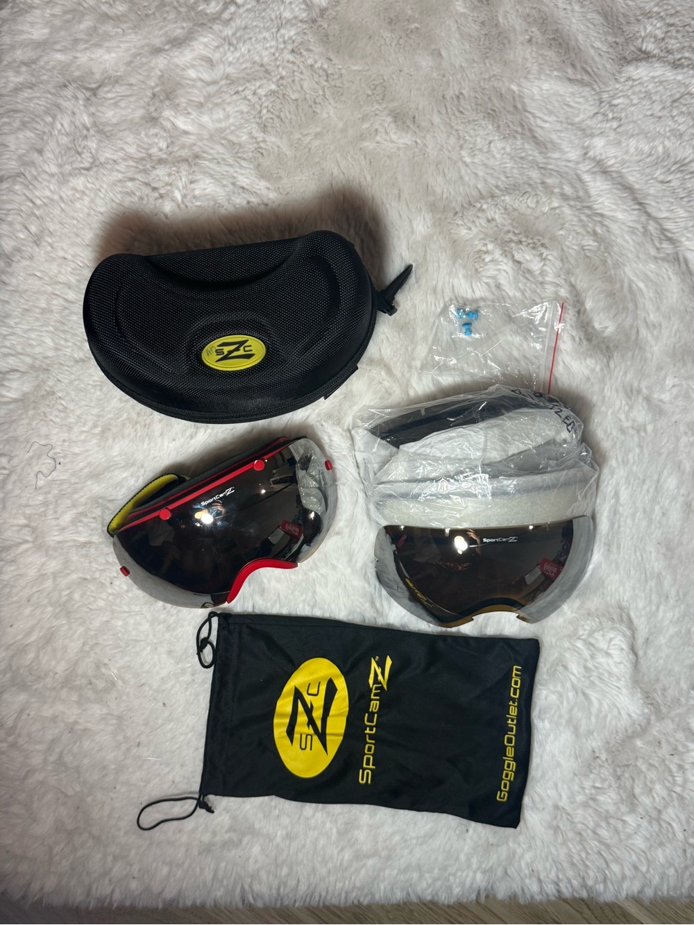 Kids Snow Goggles Replacement Lenses and Case - Black/Red